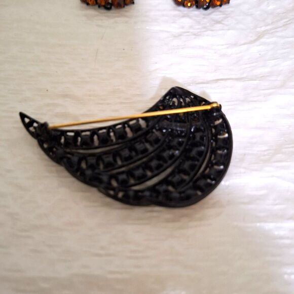 Amber Glass M Jent Women's Brooch and Earrings Grandma Chic Elegant Vintage - Picture 4 of 12